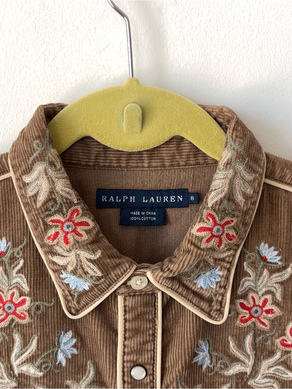 Vintage Ralph Lauren Embroidered Western Corduroy Pearl Snap Shirt Size XS - Picture 3 of 10